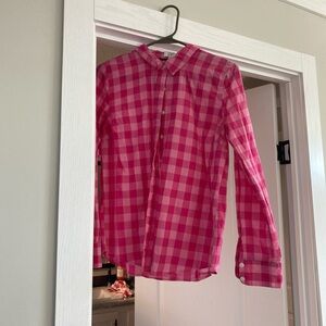 crown & ivy Pink Plaid Women's Button Down Shirt